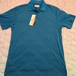 Grand Slam Teal-Blue Microstripe Performance Polo